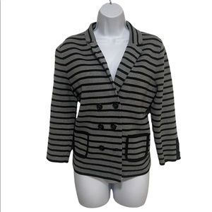 Ann Taylor Loft Gray and Black Striped 3/4 Sleeve Cardigan Size LP